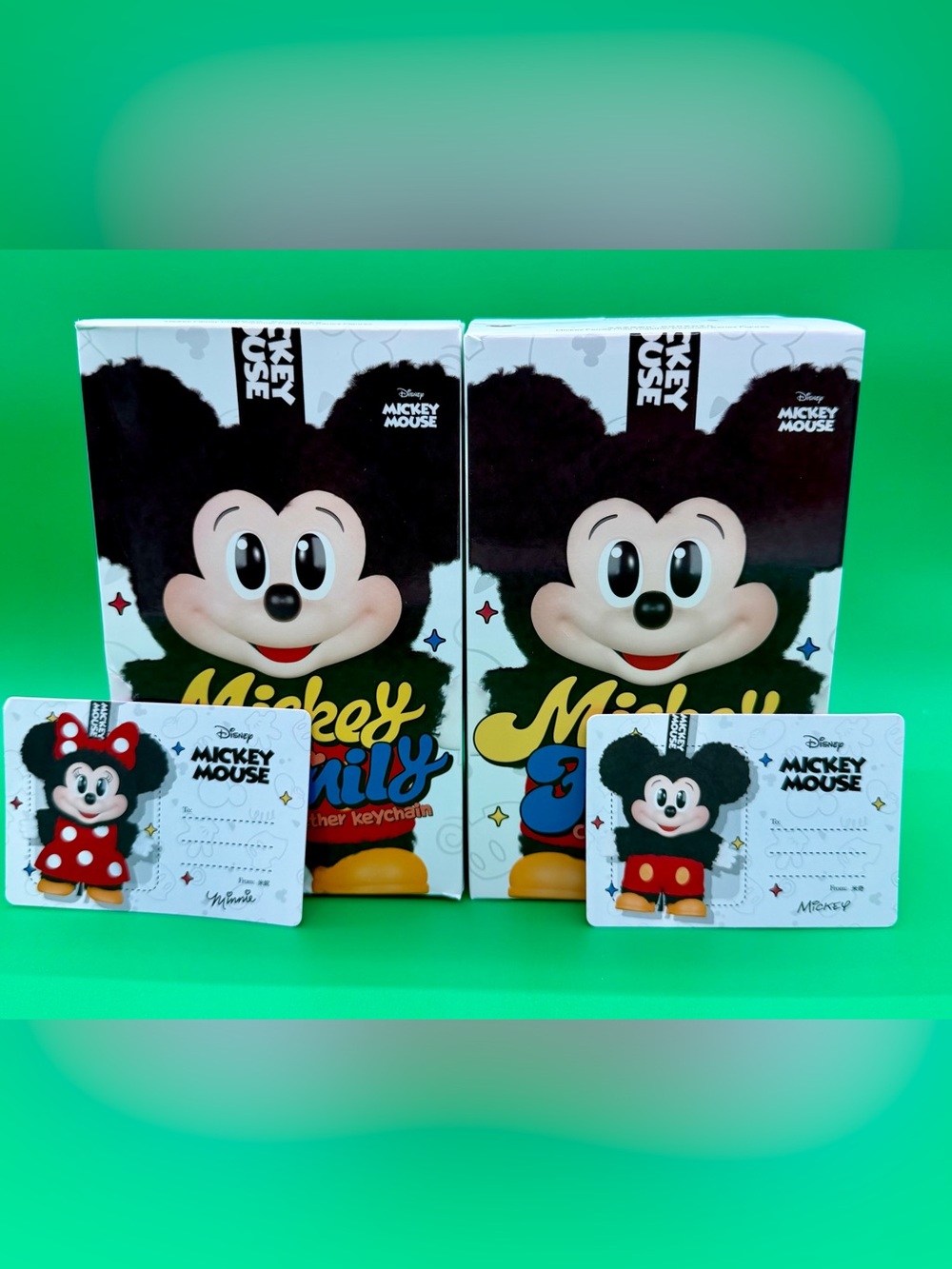 Disney Mickey & Minnie Plush Keychain Set - Black, Red, White
